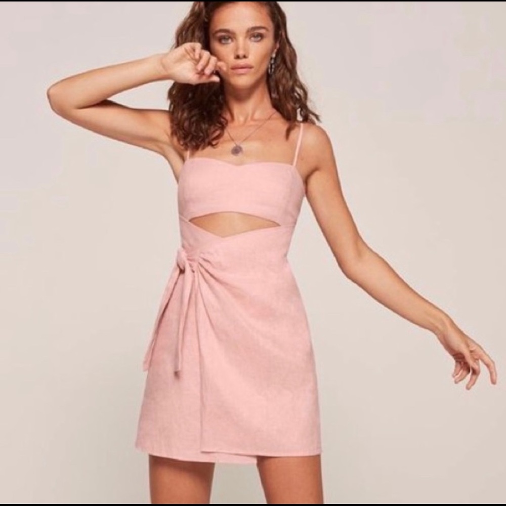Reformation Pink Linen Wrap Dress